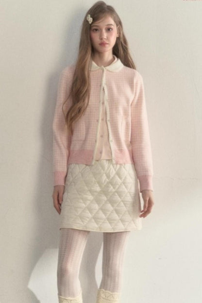 Pink Plaid Knitted Sweater