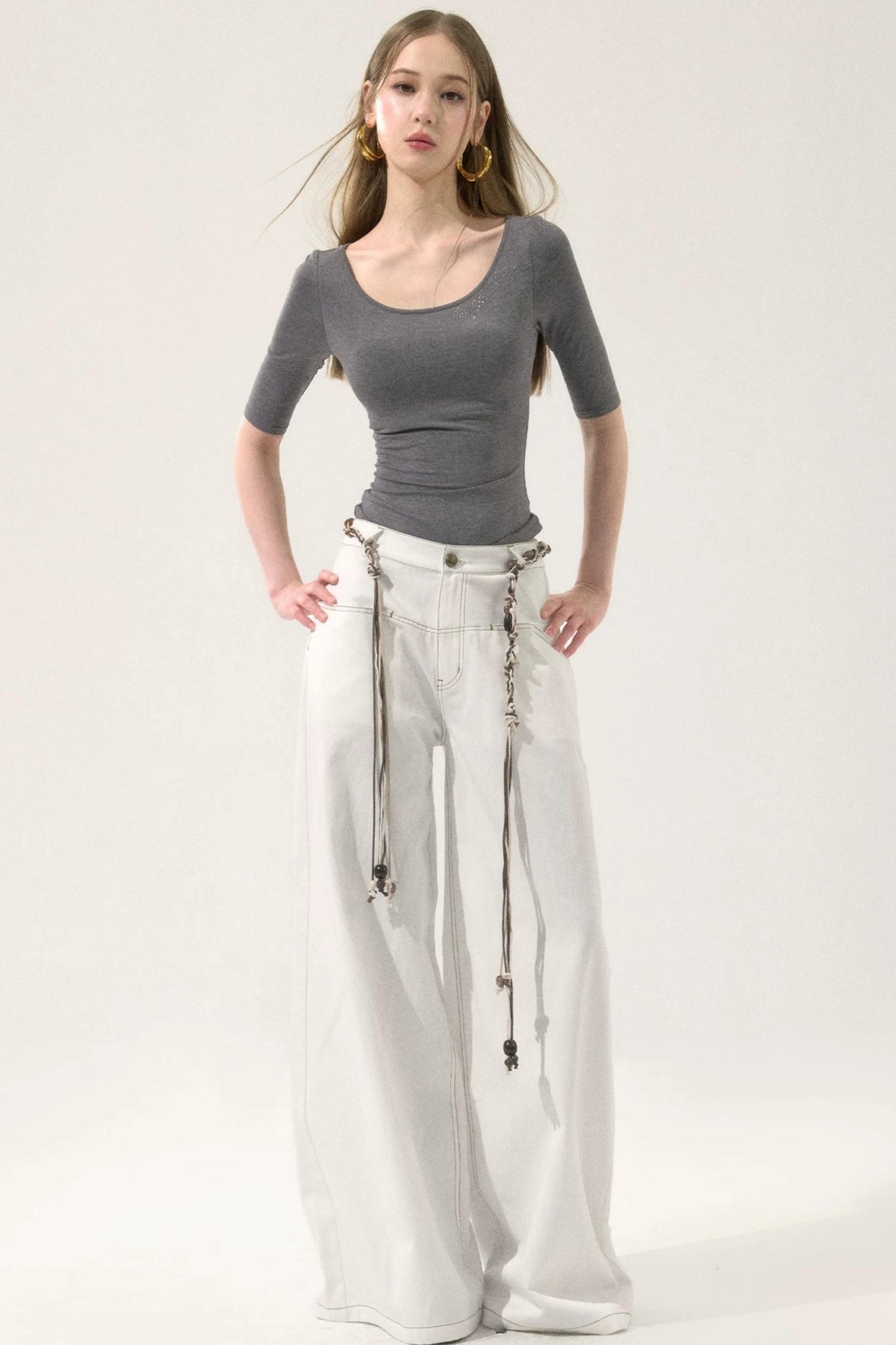 Retro Wide-Leg White Pants