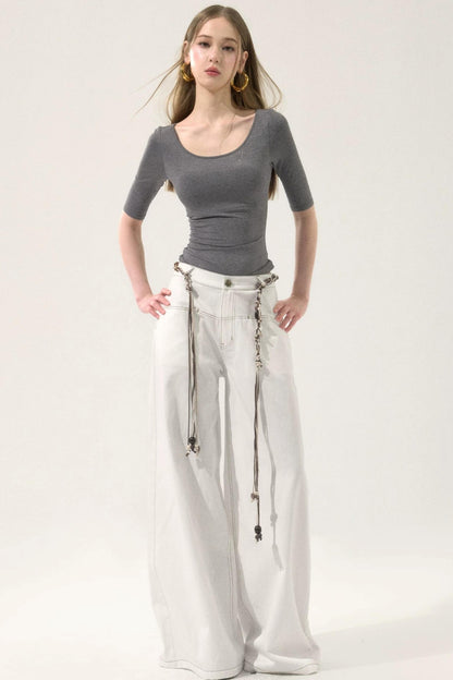 Retro Wide-Leg White Pants