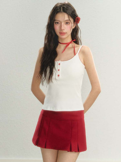 Retro College Style Scalloped Pleated Mini Skirt