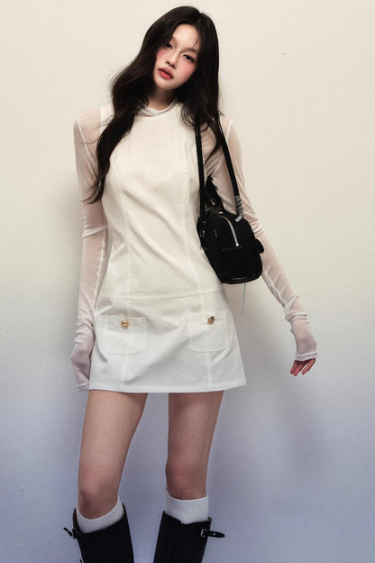 White Sleeveless Vest Dress Set-Up