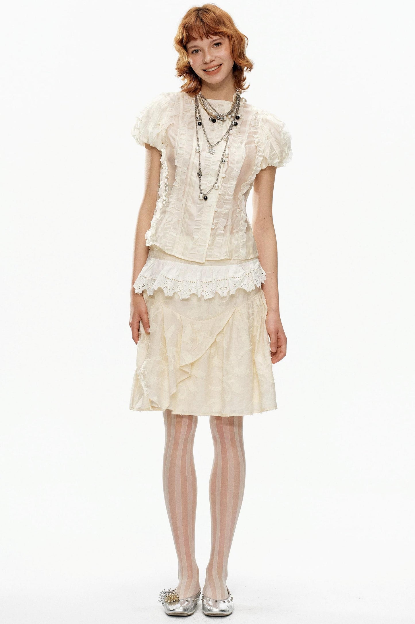 Beige Jacquard Asymmetrical Skirt