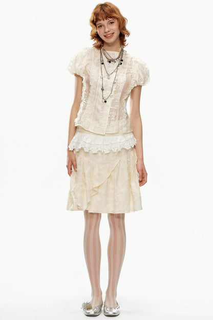 Beige Jacquard Asymmetrical Skirt