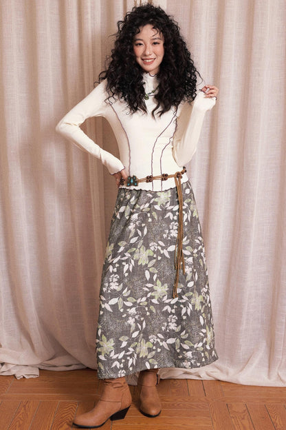 Resting Gray Brushed Mid-length Skirt