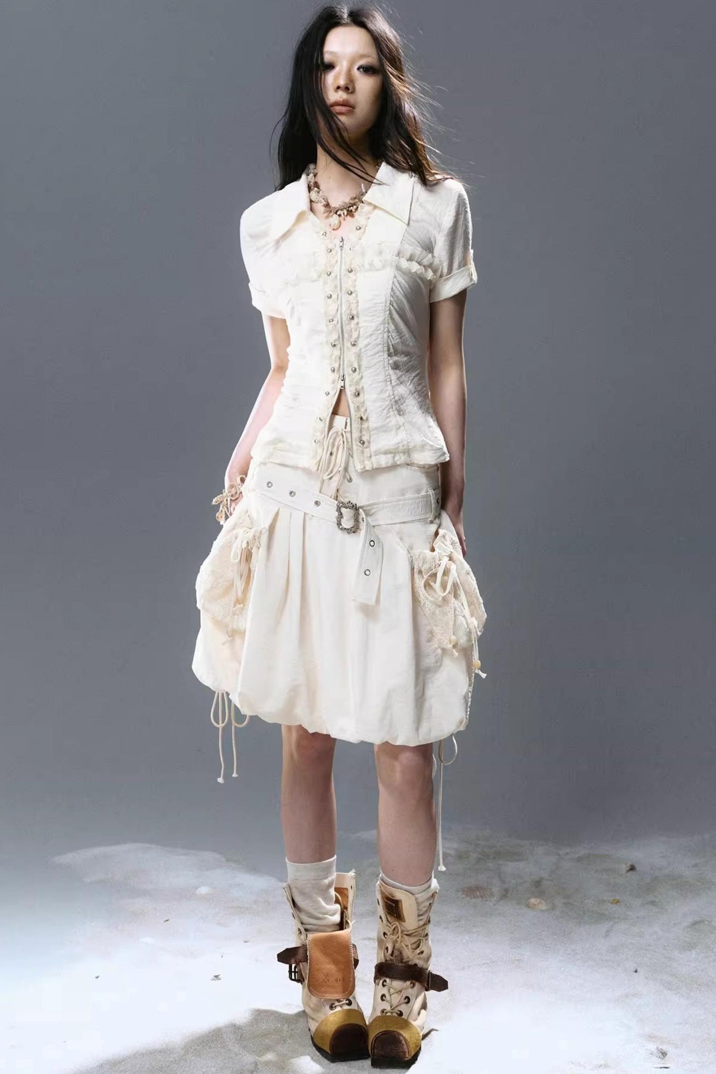 Vintage Lace Pleated Blouse