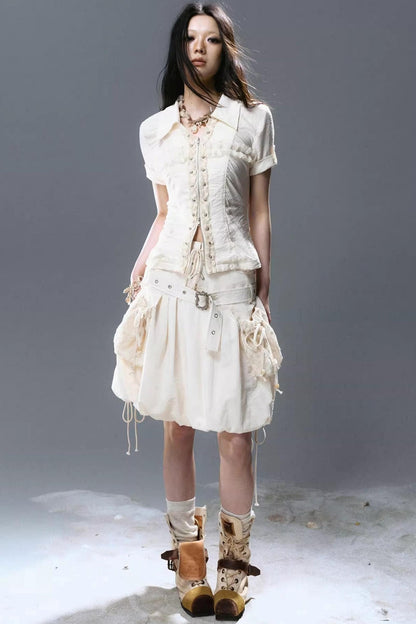 Vintage Lace Pleated Blouse