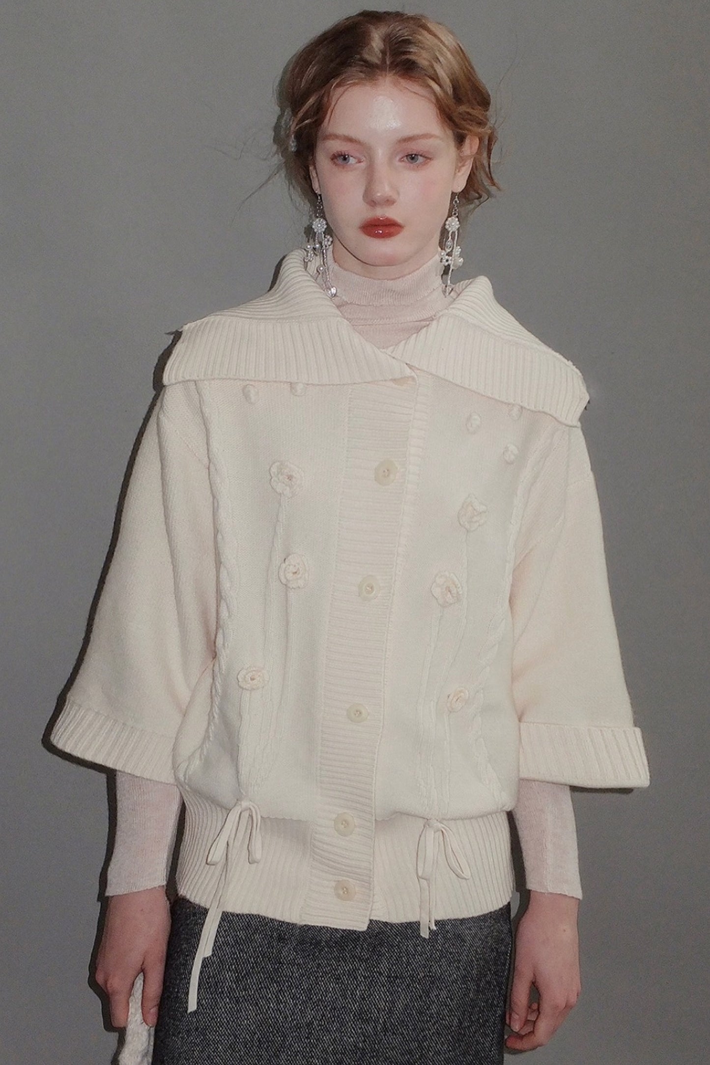 Three-Dimensional Floral Wool Top