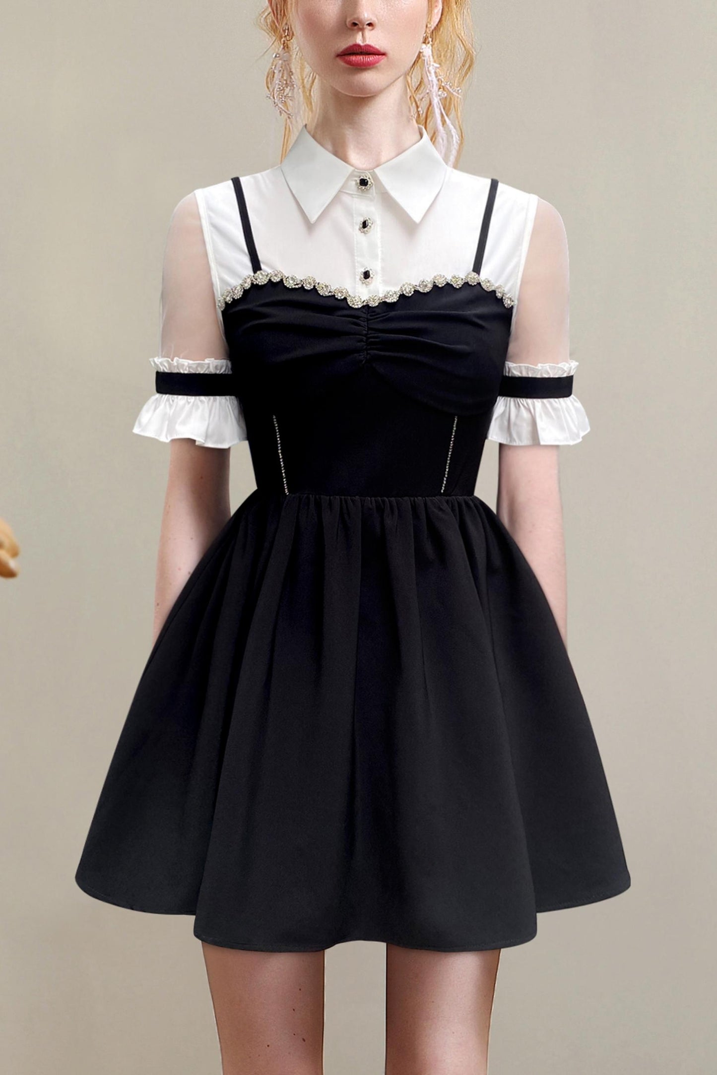 French Contrast Panel Dress