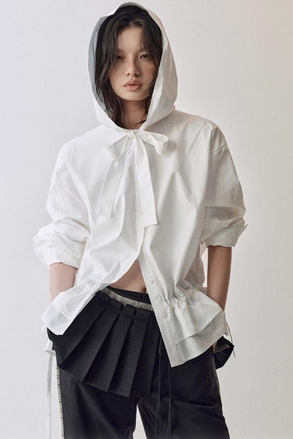 Constriction Silhouette Hooded Shirt