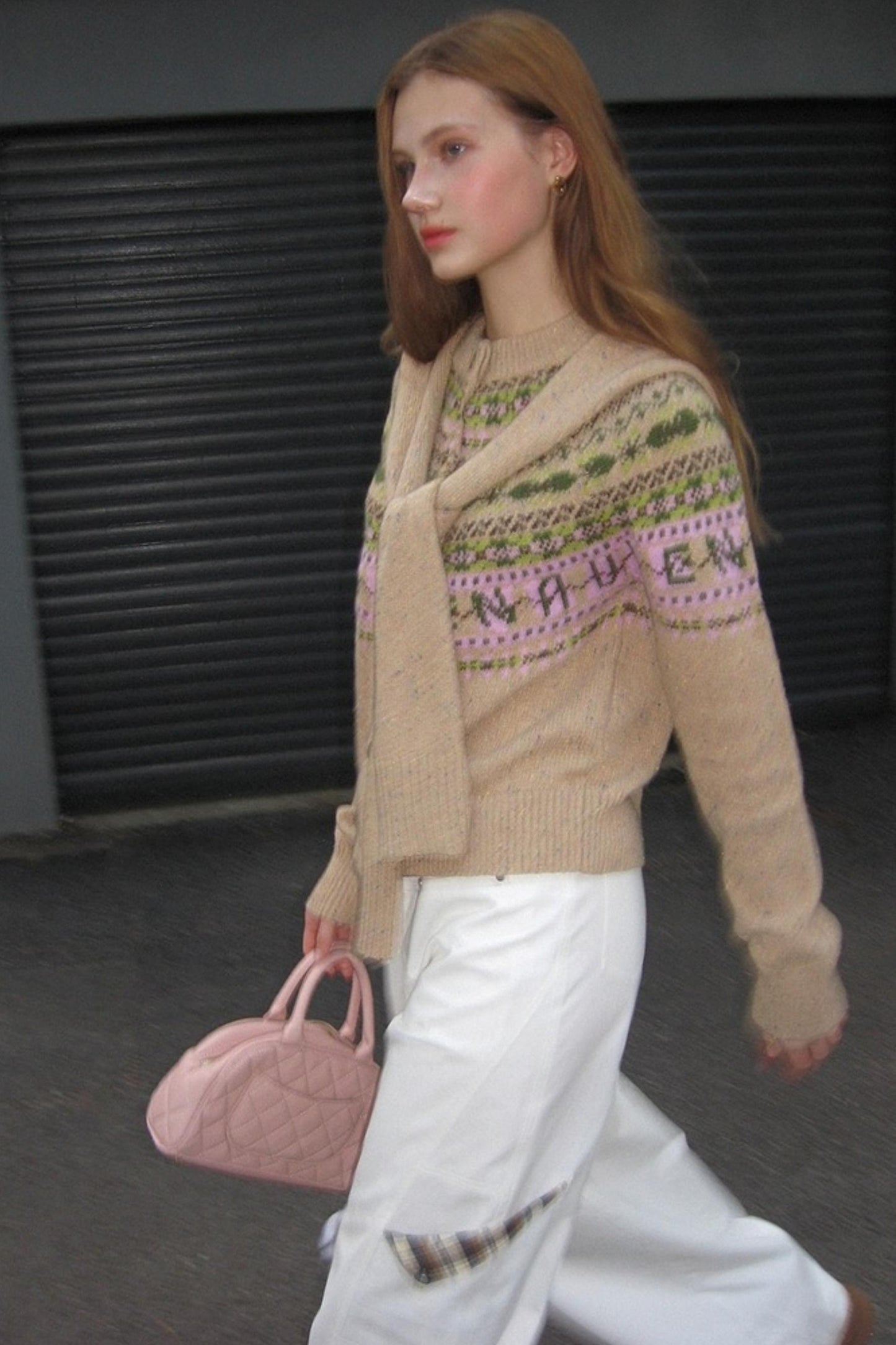 Khaki Fair Isle Wool Cardigan