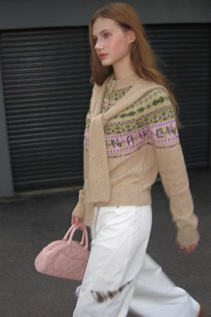Khaki Fair Isle Wool Cardigan