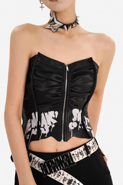 Dark-Punk-Leder-Bustier-Oberteil