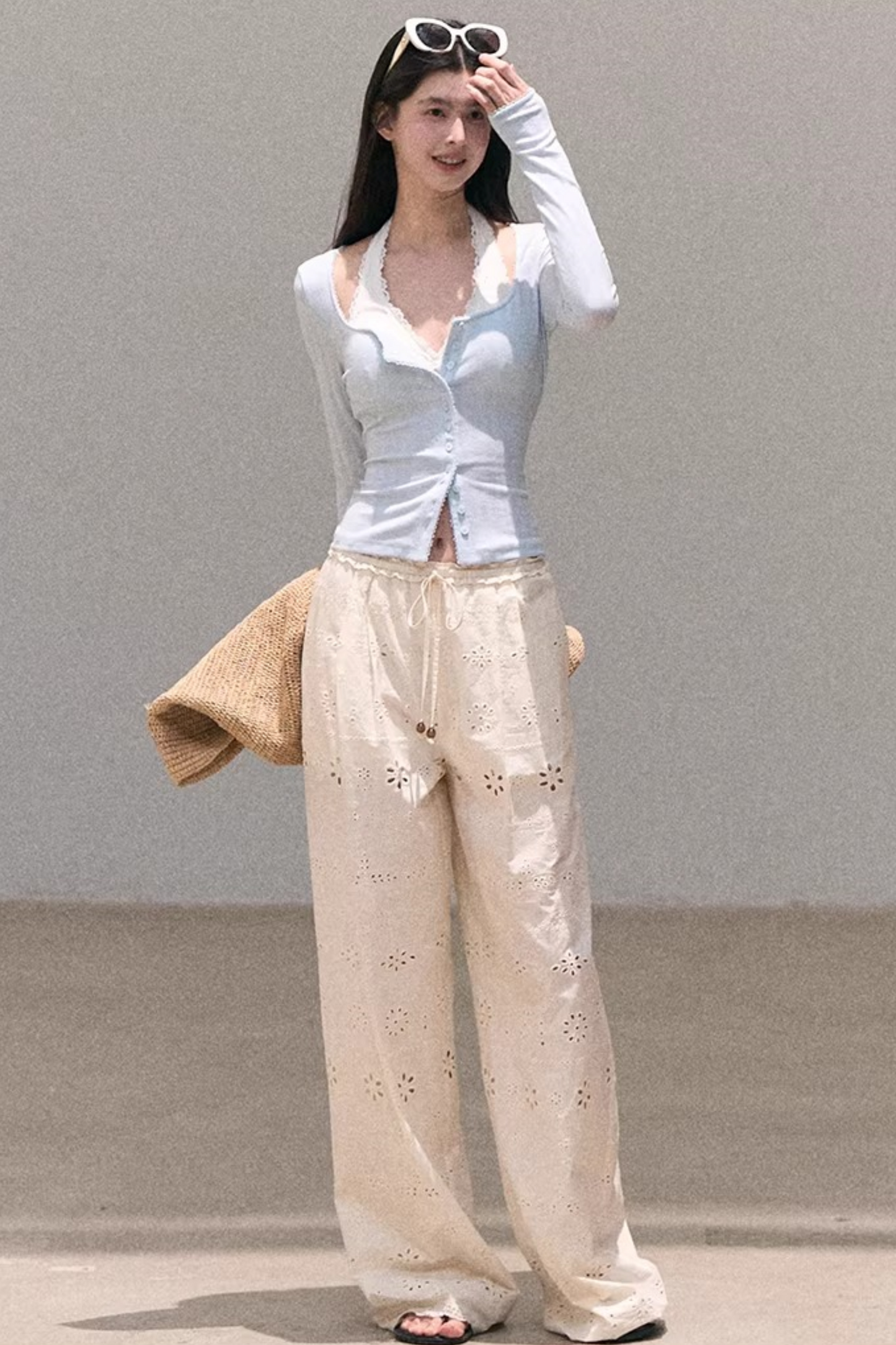 Hollow-Out Ribbed Knit Cardigan