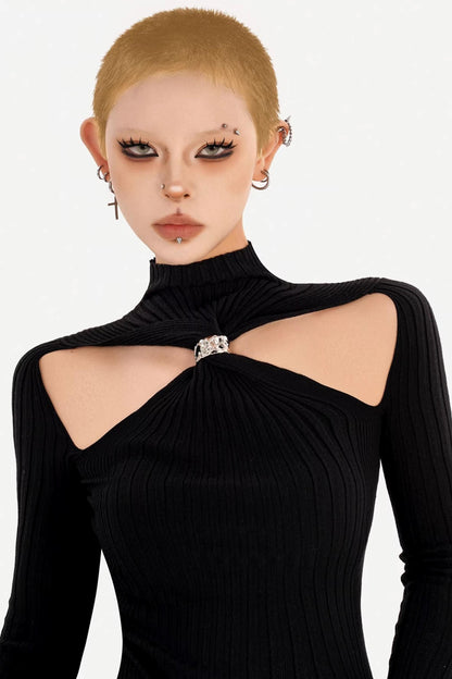 Black Hollow Knit Top