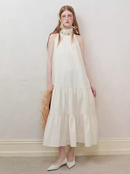 Small Stand Neck Ruffle Long Dress