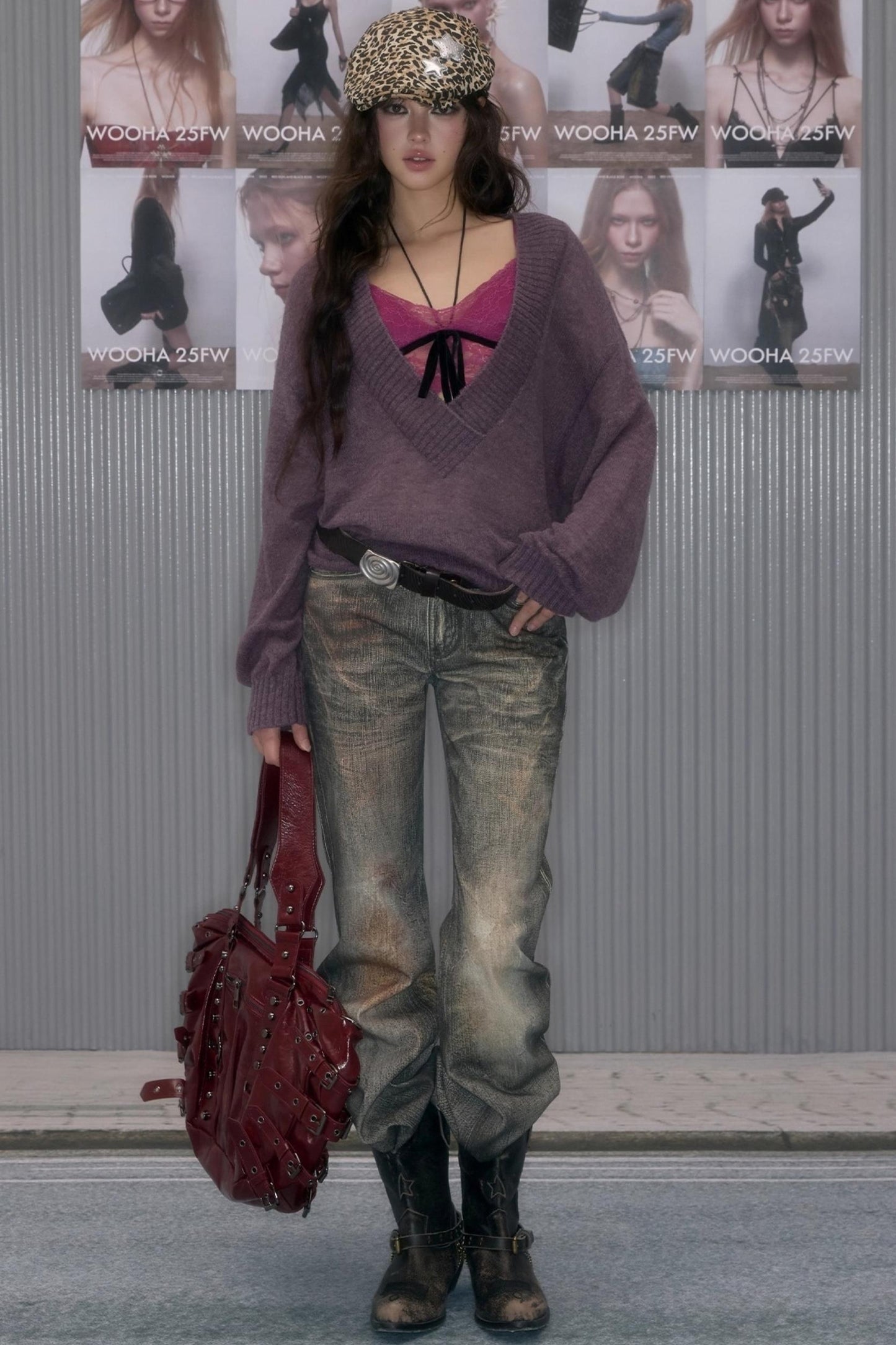 Retro Loose V-Neck Knit Pullover Top