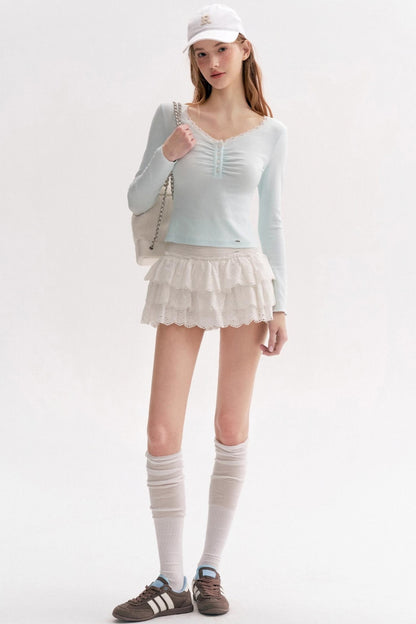 Romantic French V-Neck Knit T-Shirt