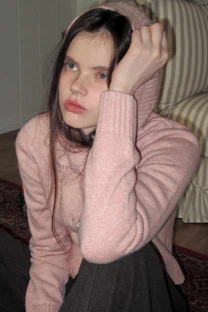 Pink Wool Hooded Cardigan