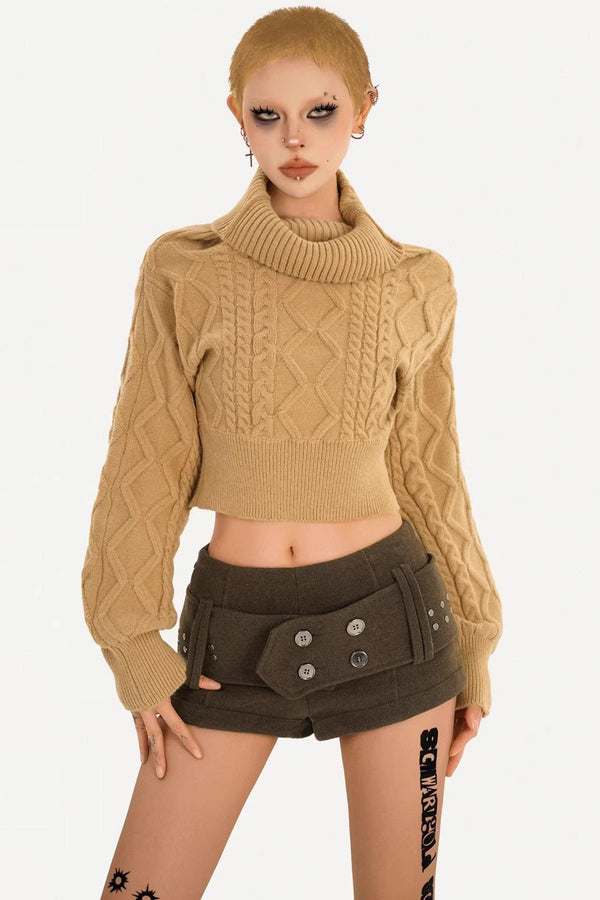 Retro Off-Shoulder Camel Sweater