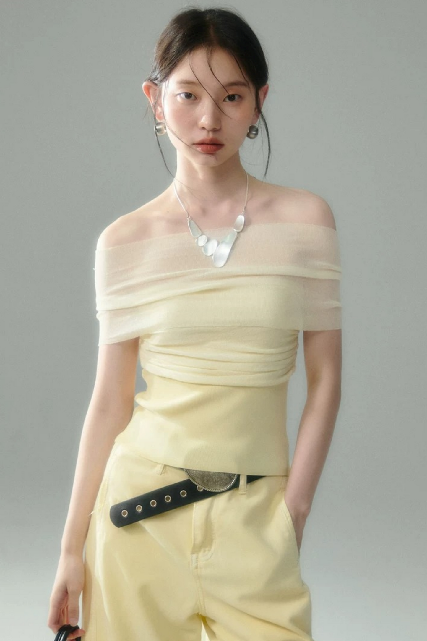 Misty Light Pleated Tulle Blouse Set