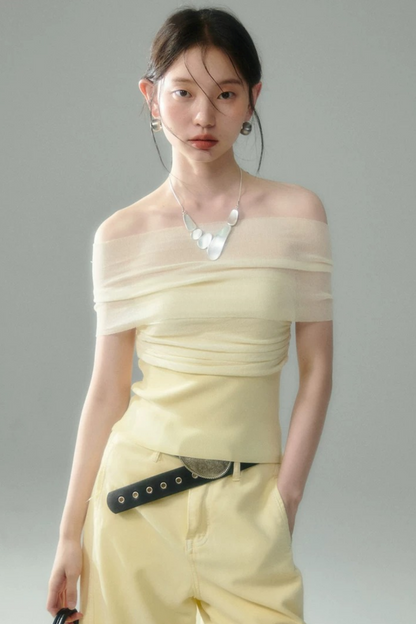 Misty Light Pleated Tulle Blouse Set