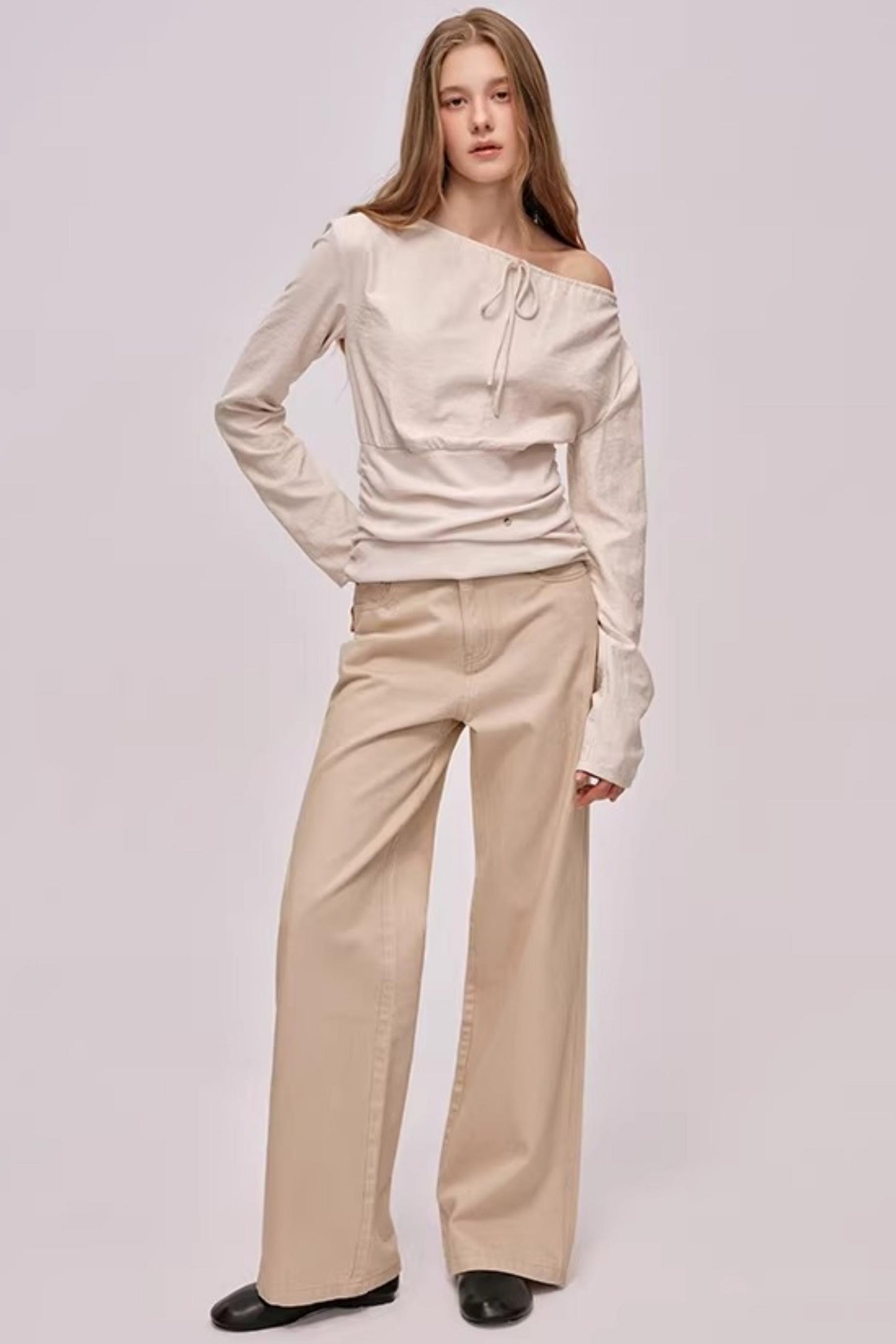 Slanted Shoulder Patchwork Top