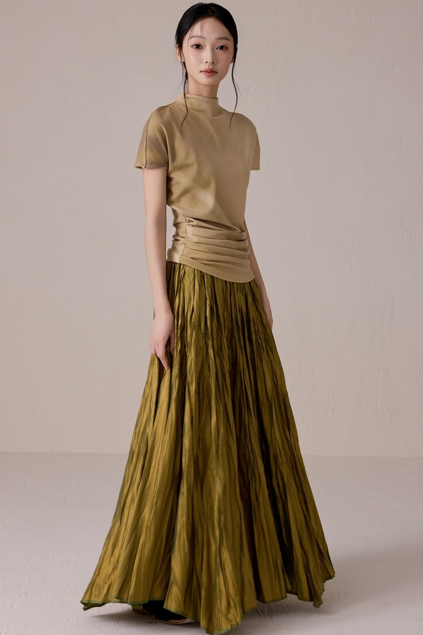 Pleated High Neck Tee