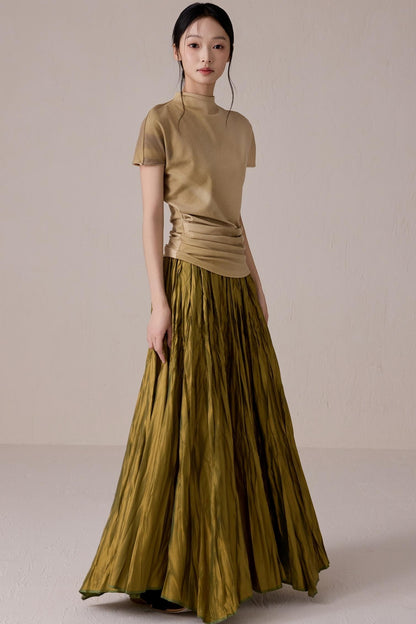 Pleated High Neck Tee