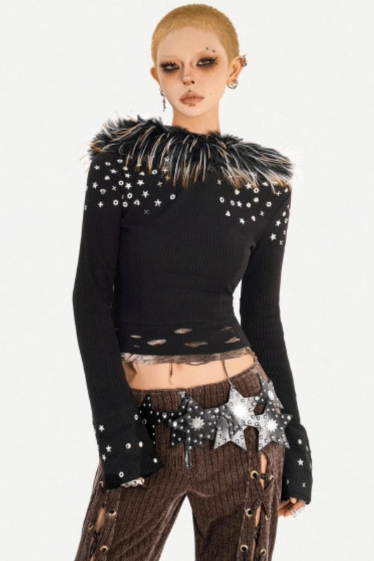 Fur Collar Punk Top