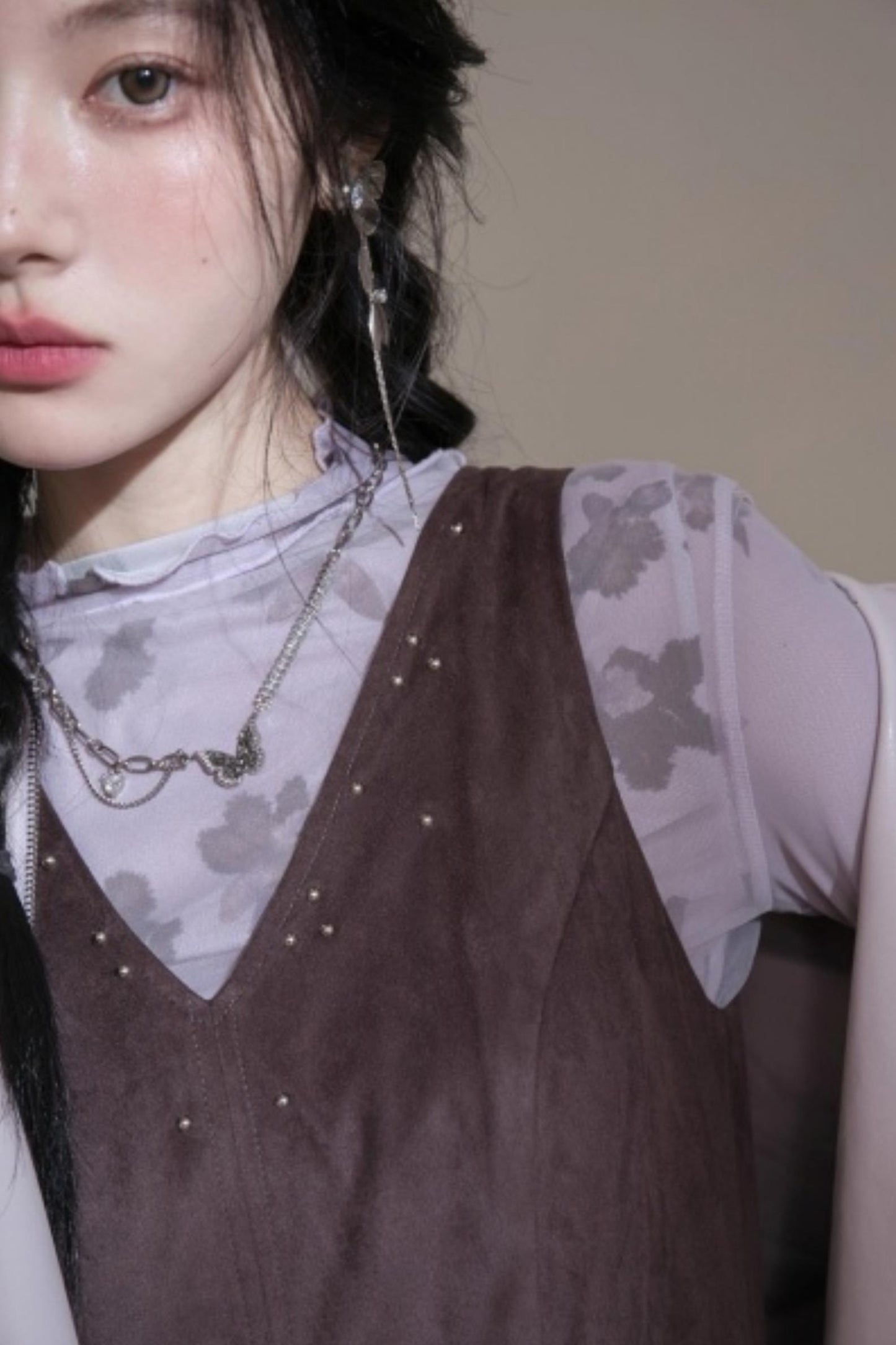 Twilight Gray Purple Studded Vest Dress