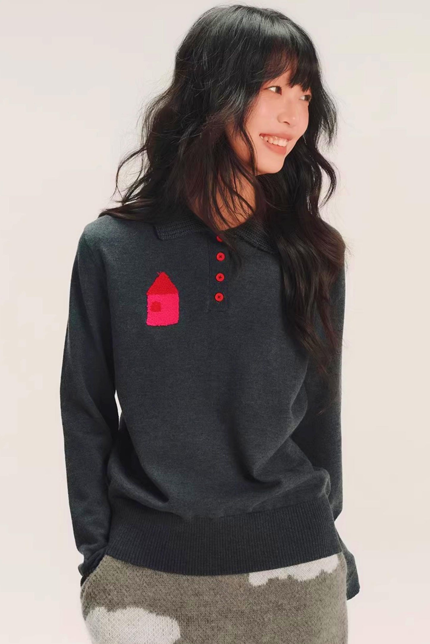 Chunky Knit Polo Wool Sweater