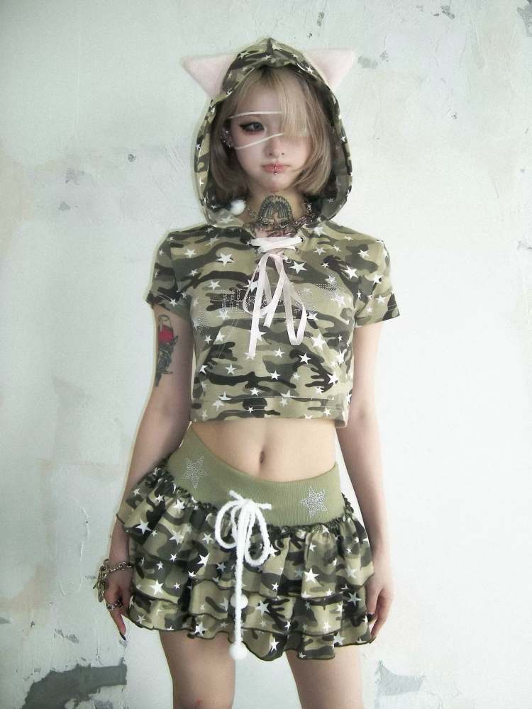 Camouflage & Star Pom Pom Ball Cake Skirt