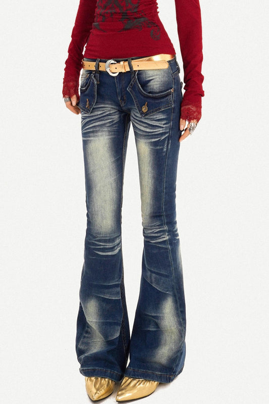 Retro Blue Flared Denim Pants