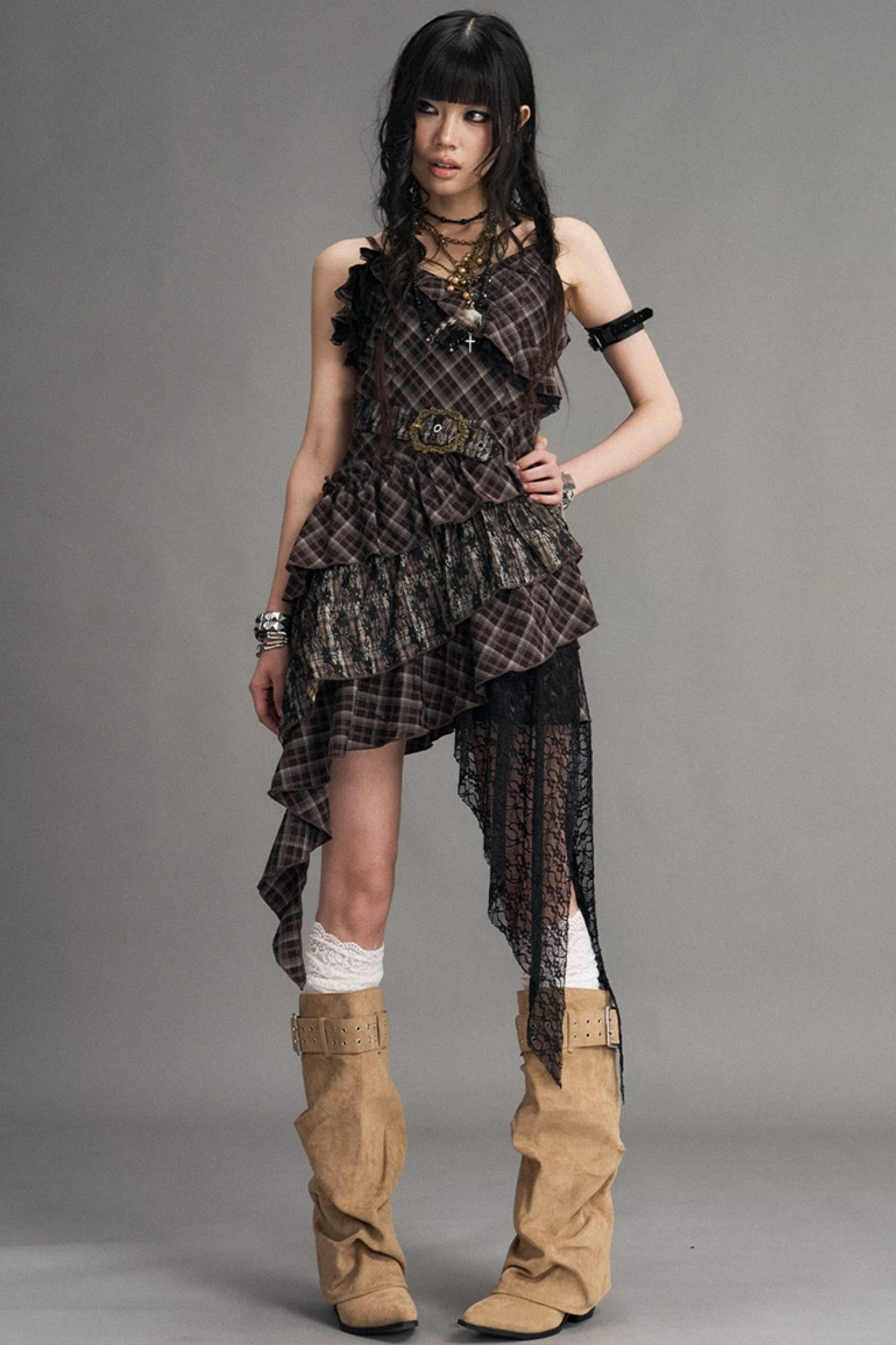 Retro Irregular Plaid Dress