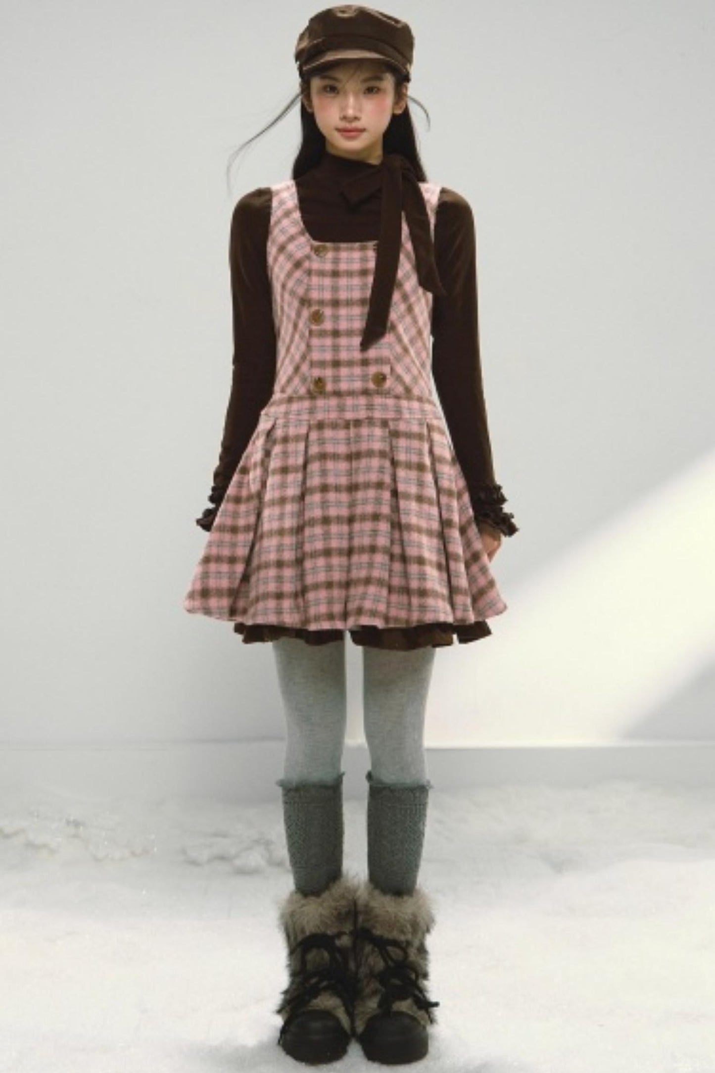 Pink and Brown Plaid Dress Set-Up
