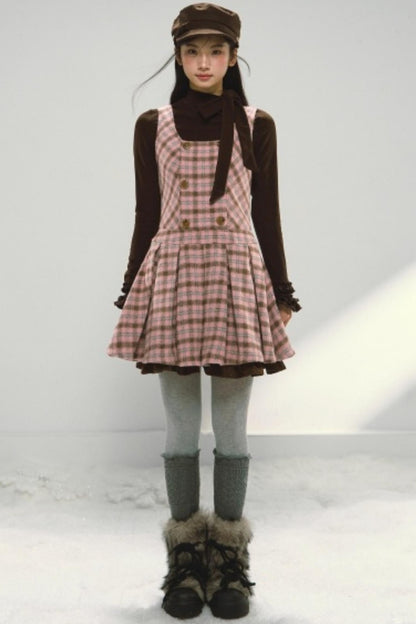 Pink and Brown Plaid Dress Set-Up