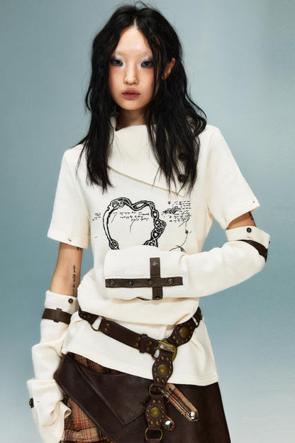 Vintage Detachable Sleeve Cross Knit Top