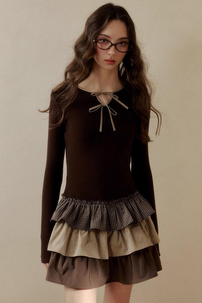 Retro Plaid Knit Tutu Skirt Dress