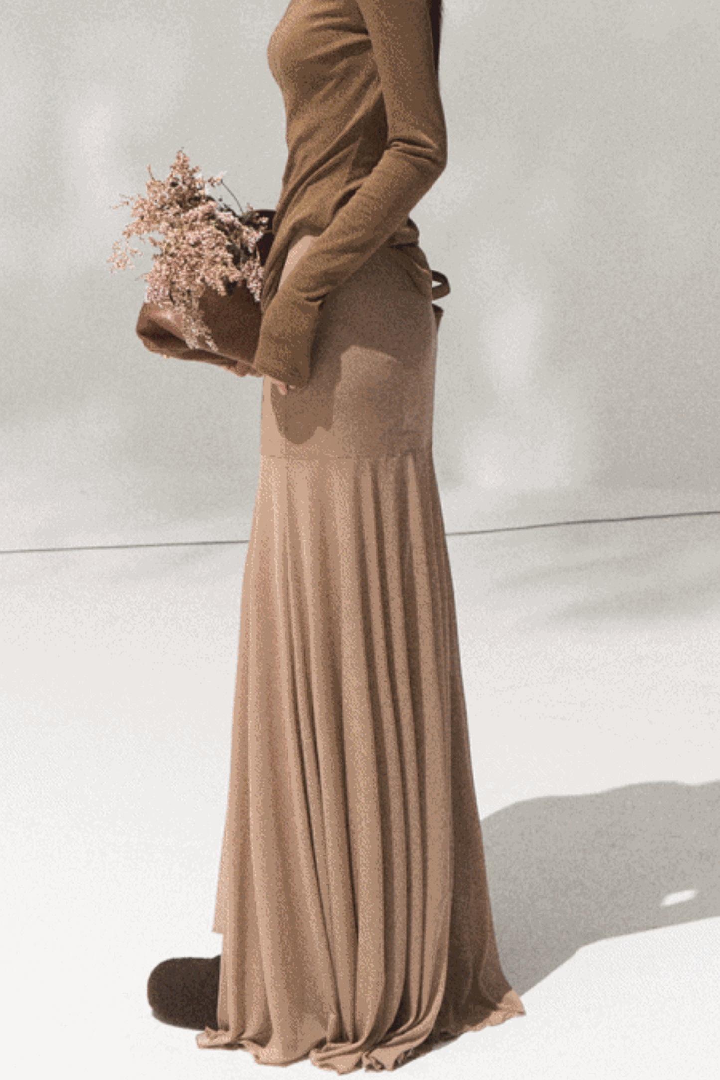 High-Waisted Knit Mesh Skirt