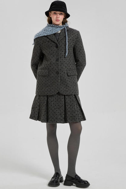 Winter Gray Polka Dot Woolen Suit Set-Up