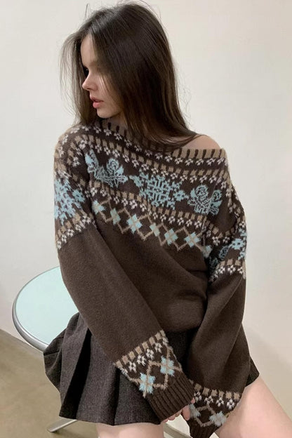 Brauner Fair-Isle-Wollpullover