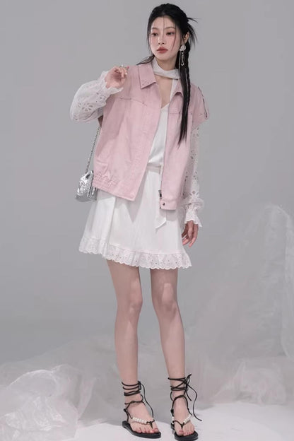 Fog Pink Denim Vest Jacket