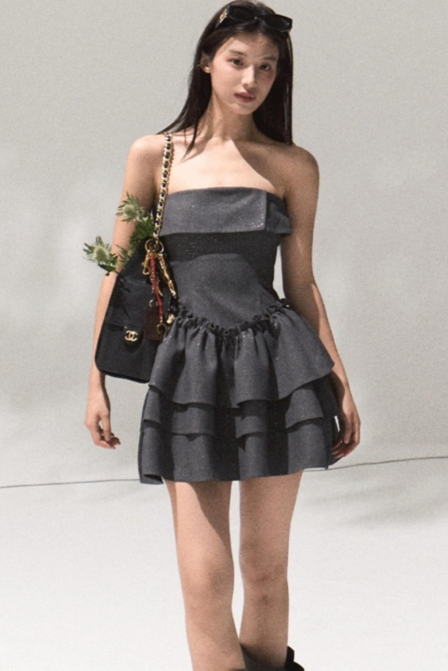 Lyocell Sequin A-Line Bandeau Waist Dress