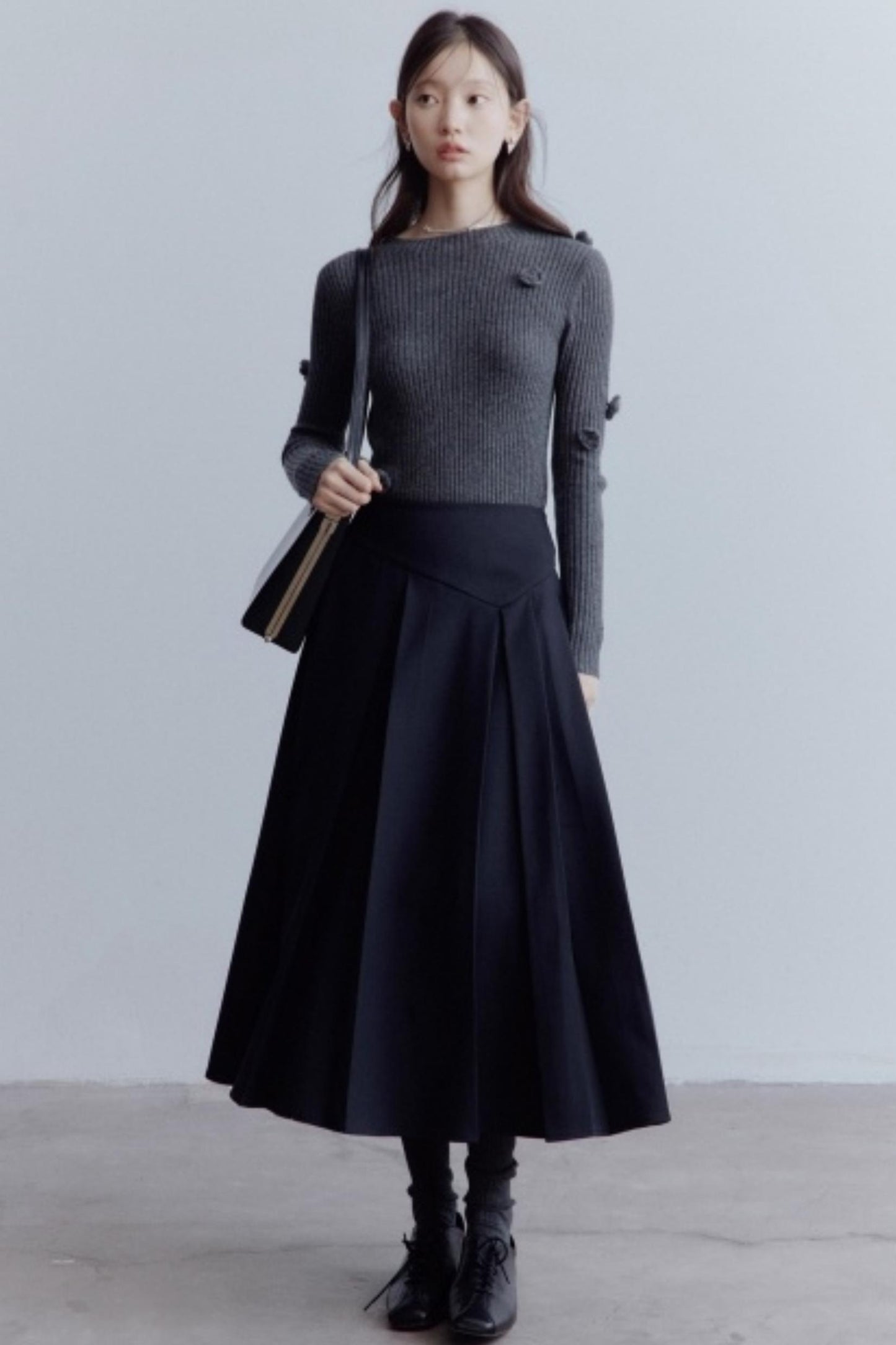 Lime Wool Irregular Pleated Wool Skirt