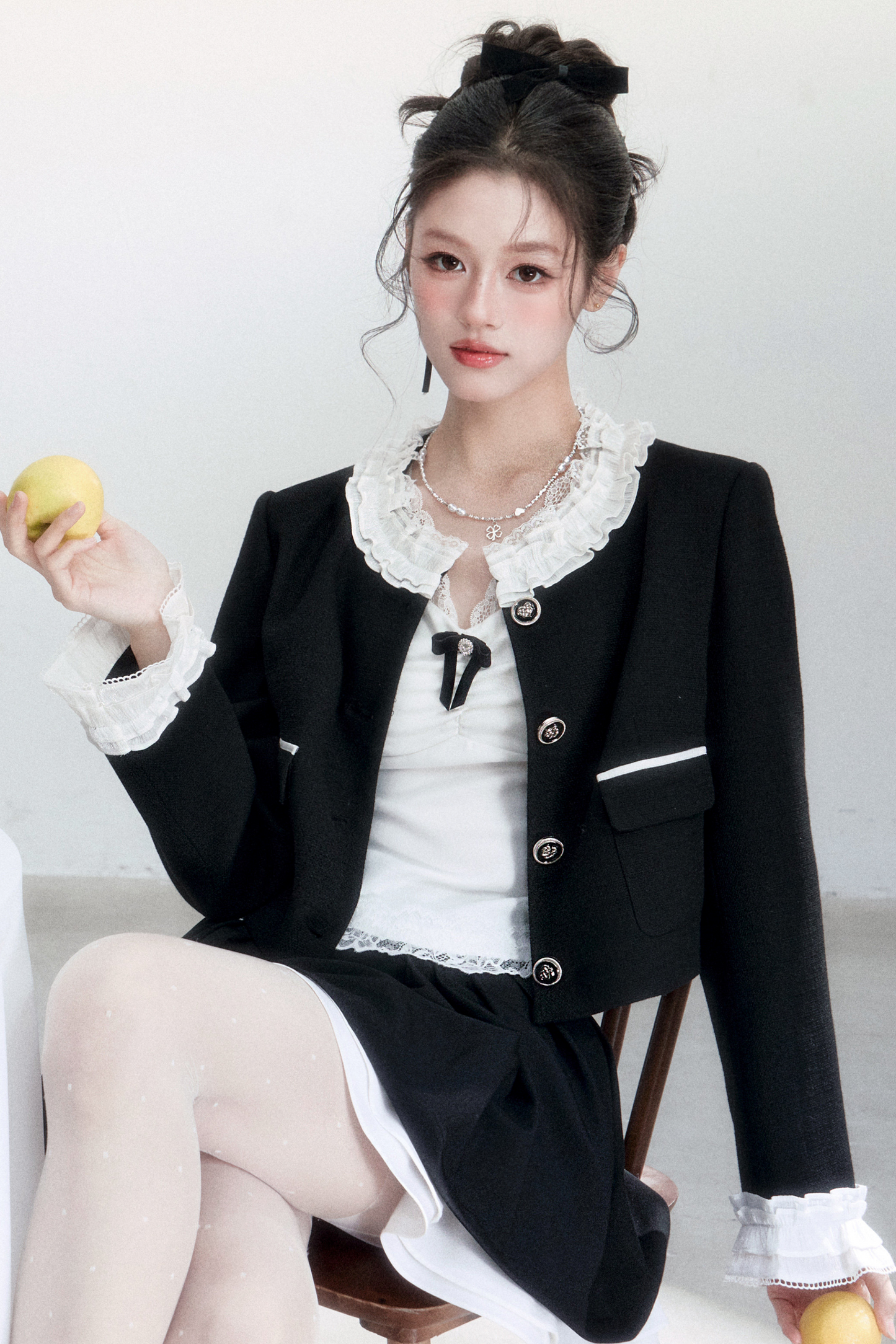 Ink-Colored Rose Lace Jacket Set-Up
