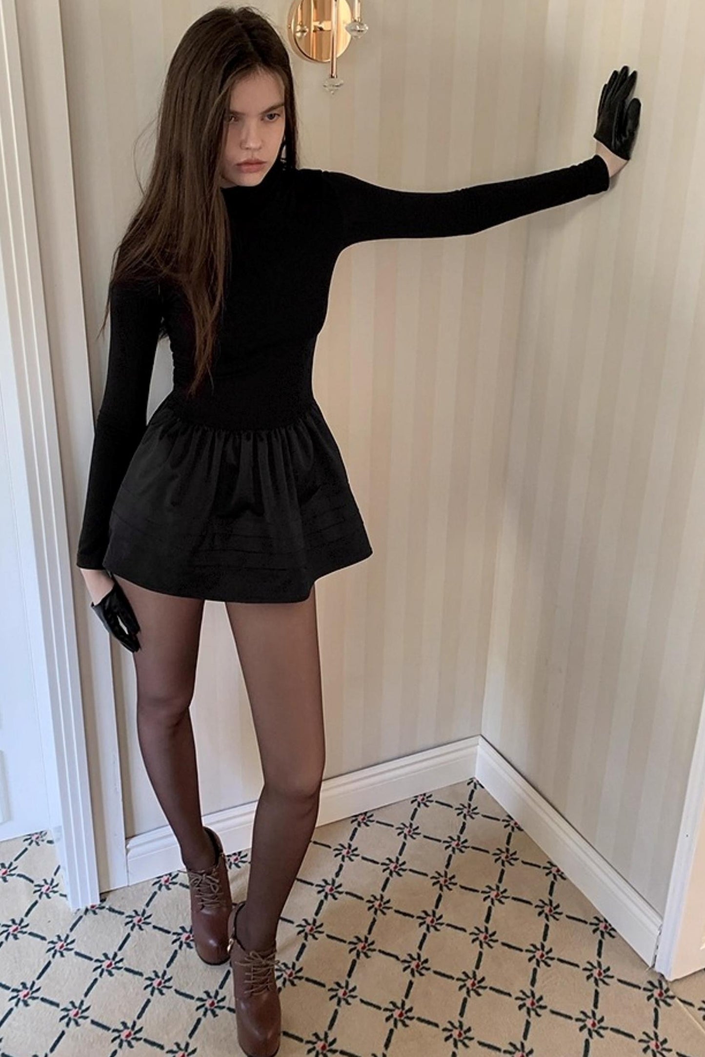 Black Layered Knit Dress Set