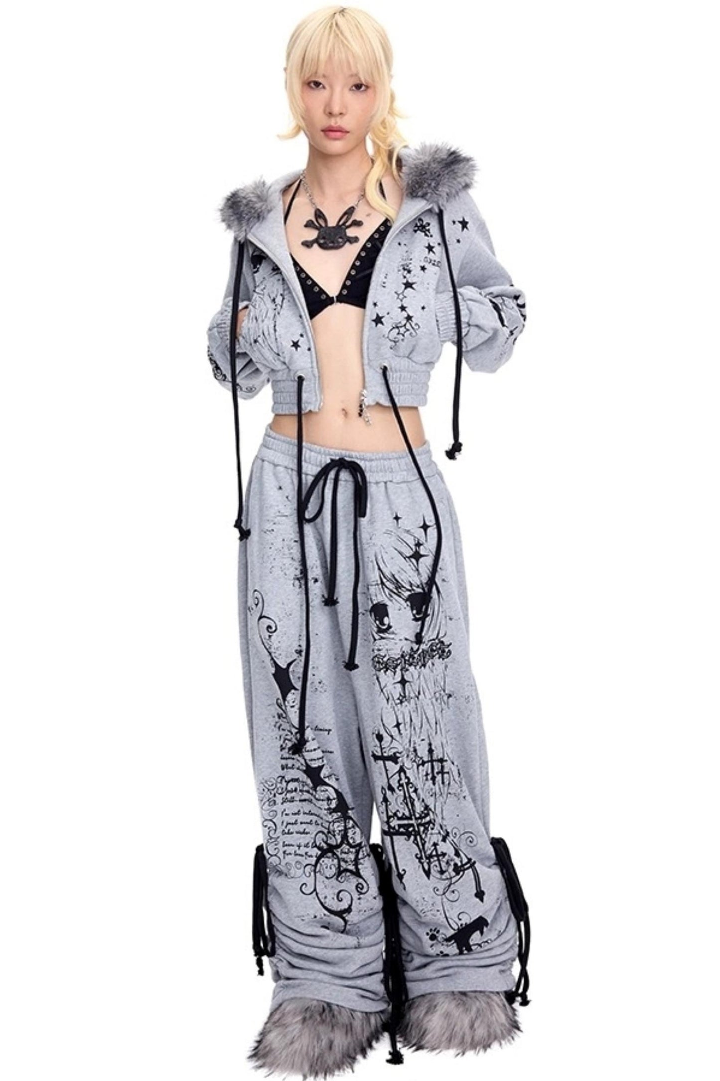 Graffiti Print Hooded Short Sweatshirt