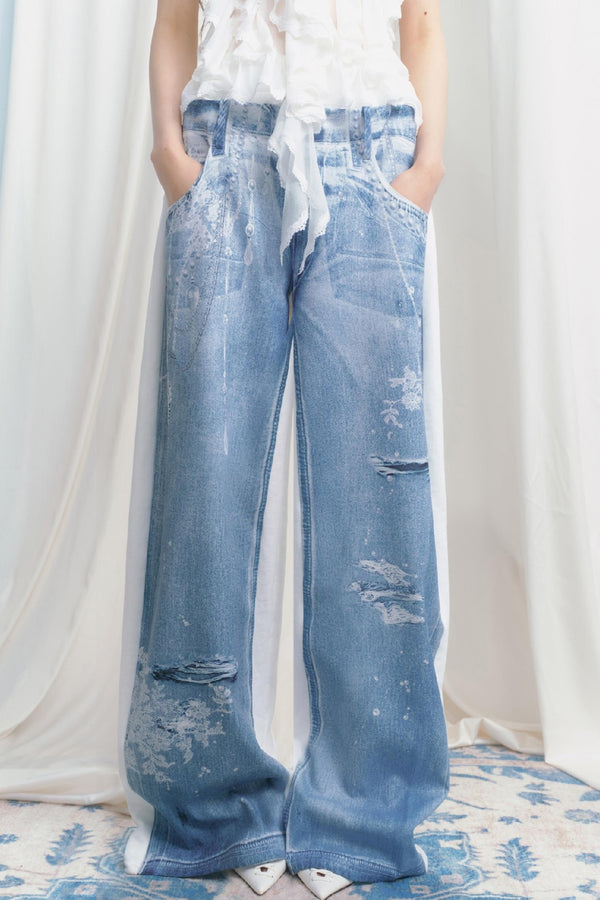 Blue Island White Denim Patch Sweatpants