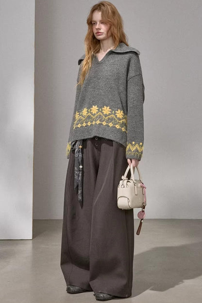 Lace-Up Collar Sweater Set-Up