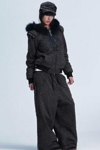 Leopard Print Hooded Jacket Set-Up